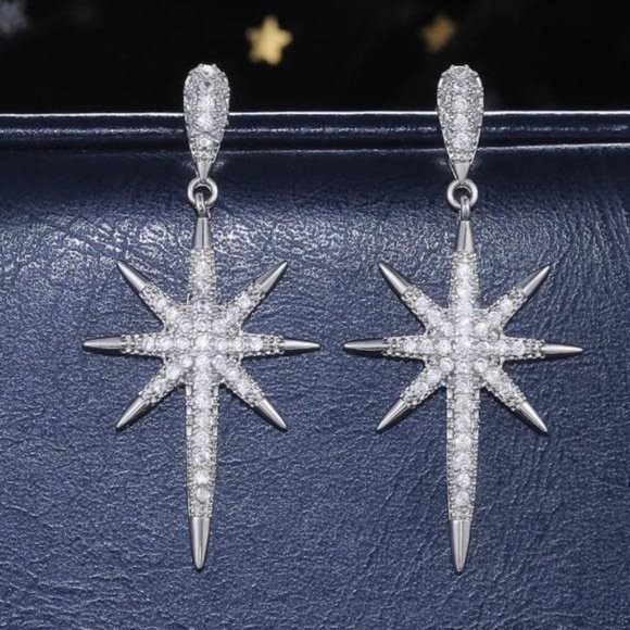 LUXURY STAR 925 STERLING SILVER DIAMOND EARRINGS, NICE EARRINGS, CUTE EARRINGS - Picture 4 of 7